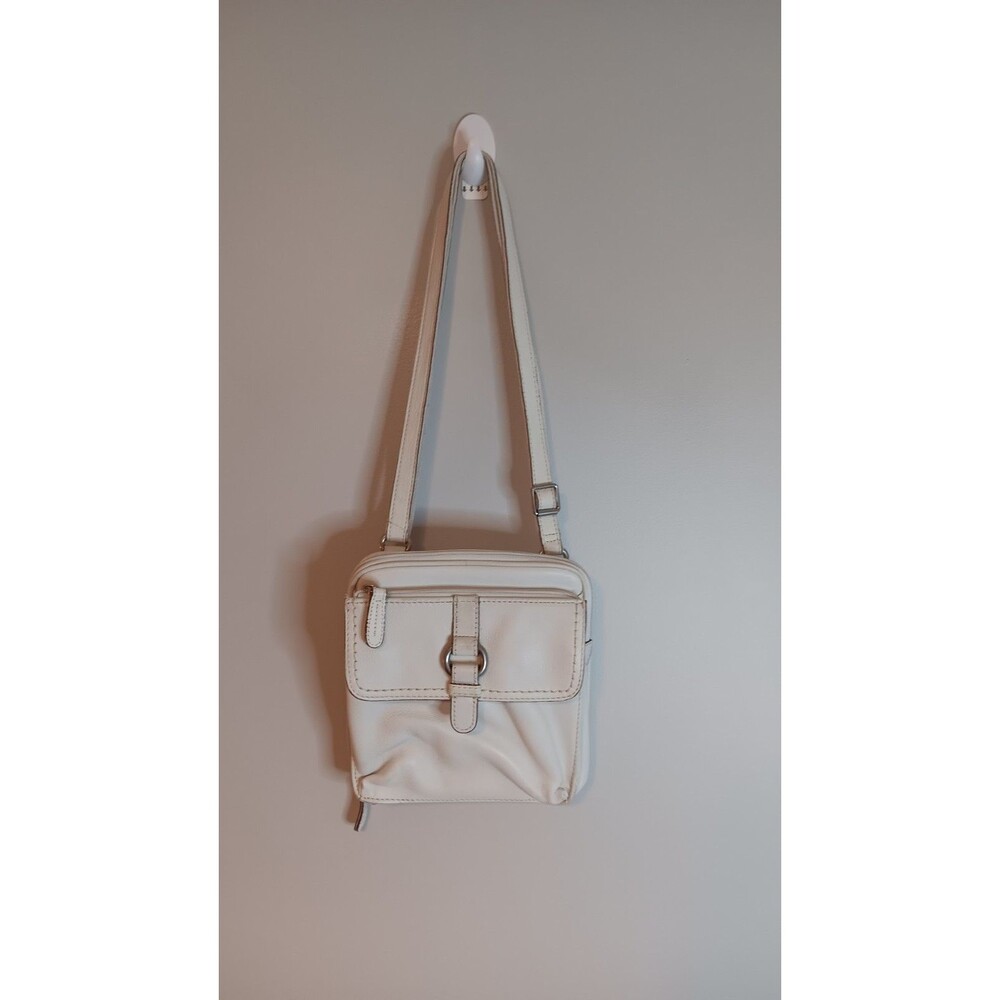 Fossil Front Flap Crossbody Bag White Pebbled Leather Travel Classic